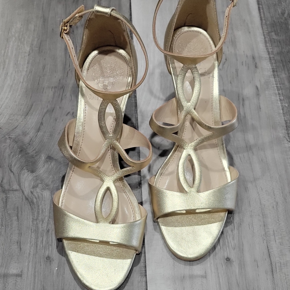 Vince Camuto Payto Heeled Sandals In Shimmery Gold - Picture 2 of 12